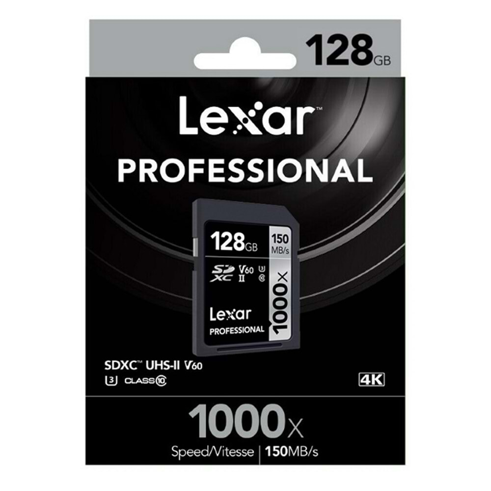 Lexar 128 GB 1000x U3 V60 4K SD Hafıza Kartı 150 Mb/s