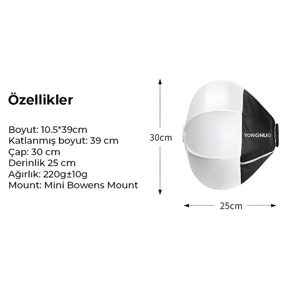 Yongnuo Mini RGQ-D30 Mini Bowens Mount Lantern Balon Softbox 30cm