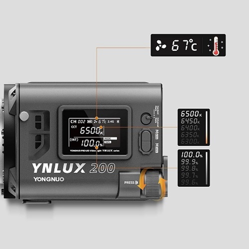 Yongnuo YNLUX200 5600K 200W COB Led Işık, Gri Kasa (Kit)