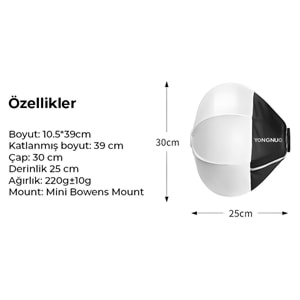 Yongnuo Mini RGQ-D30 Mini Bowens Mount Lantern Balon Softbox 30cm