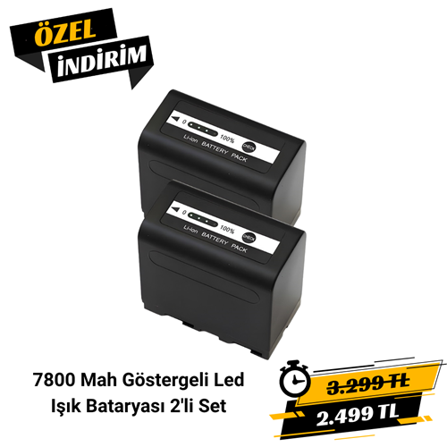 NP-F970D 7800 Mah Göstergeli Led Işık Bataryası 2'li Set