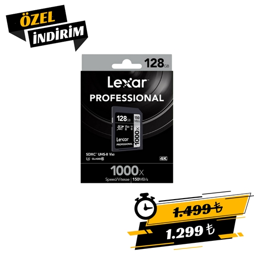 Lexar 128 GB 1000x U3 V60 4K SD Hafıza Kartı 150 Mb/s