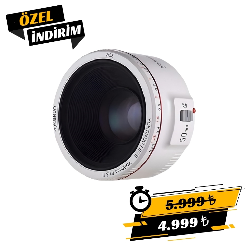 Yongnuo 50mm f/1.8 II Full Frame Otofokus Lens - Beyaz (Canon EF)
