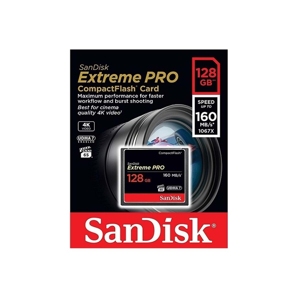 Sandisk Extreme Pro 128 GB 4K CF Compact Flash Hafıza Kartı 160mb/s