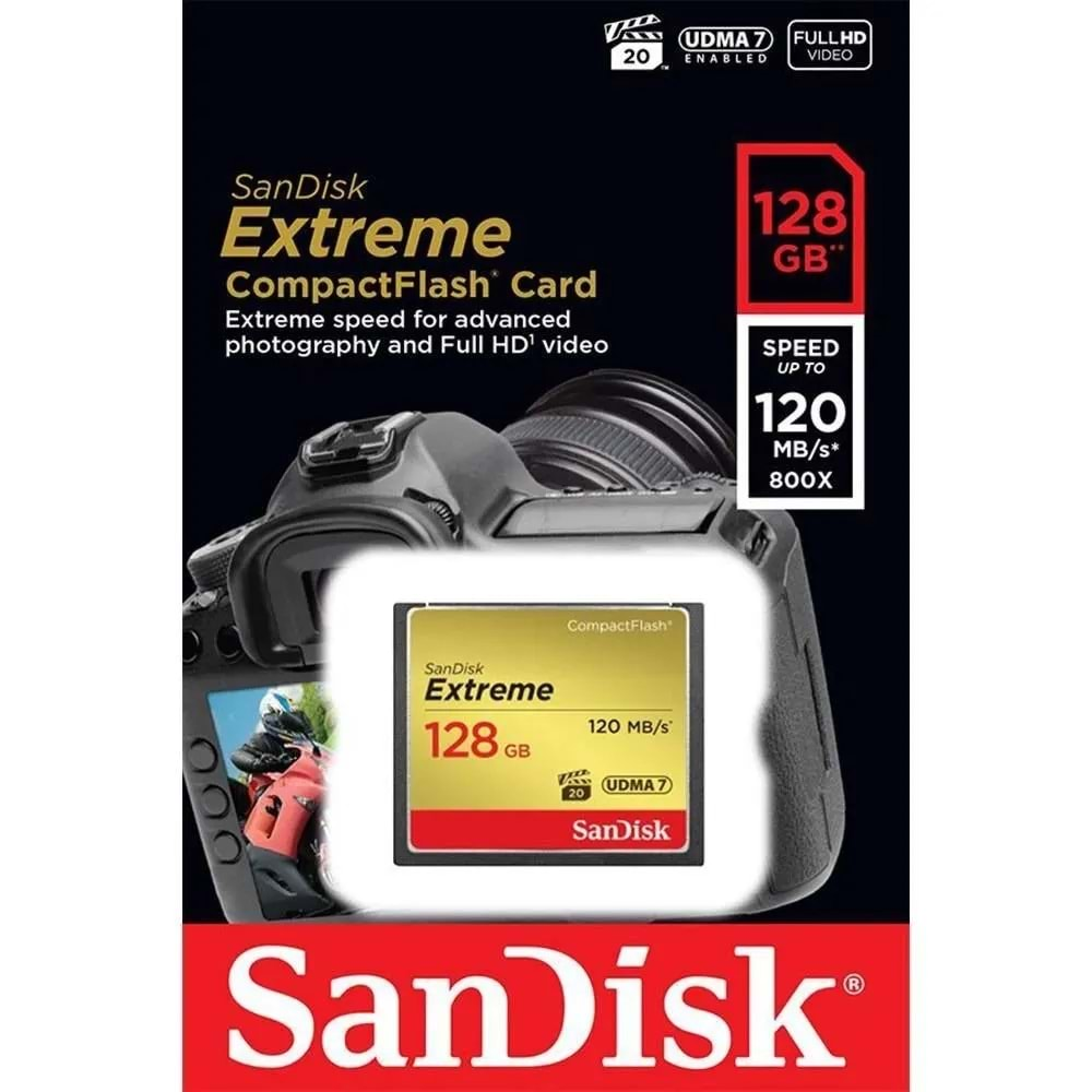 Sandisk Extreme 128 GB 4K CF Compact Flash Hafıza Kartı 120mb/s